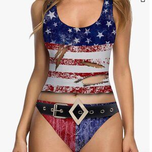 One Piece Swimsuit Women Novelty American Flag Swimwear USA Star Stripes NEW M